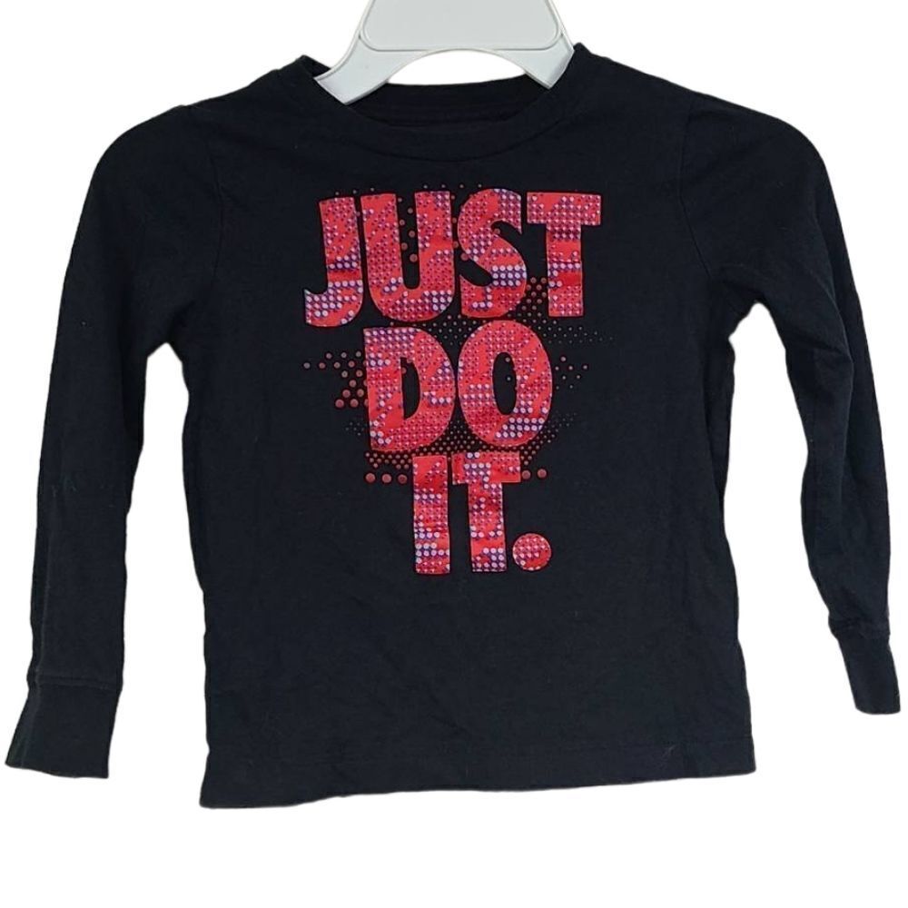 Nike Tee Just Do It Black T-shirt 4T Toddler 4 Boys Casual Knit Long Sleeve Top